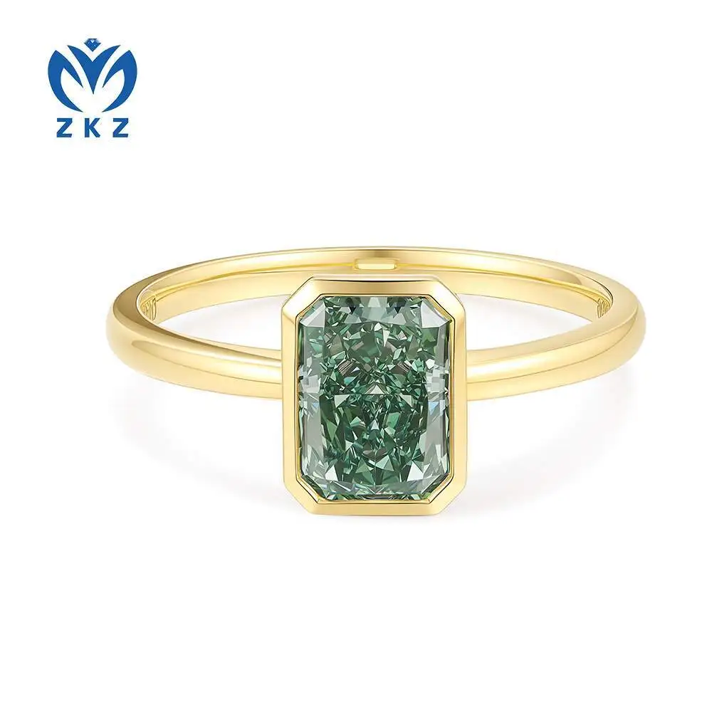 1.4ct VS 18K yellow radient cut laboratory-grown green diamond single stone full-set ring, size US 6.25, ZKLZ024 1