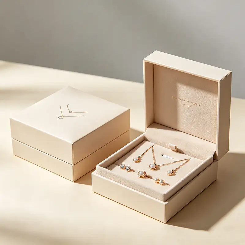 Recyclable Grey Blue Clamshell Paper Boxes with Matt Lamination for Gold Ring and Necklace Jewelry Gift Packaging 1