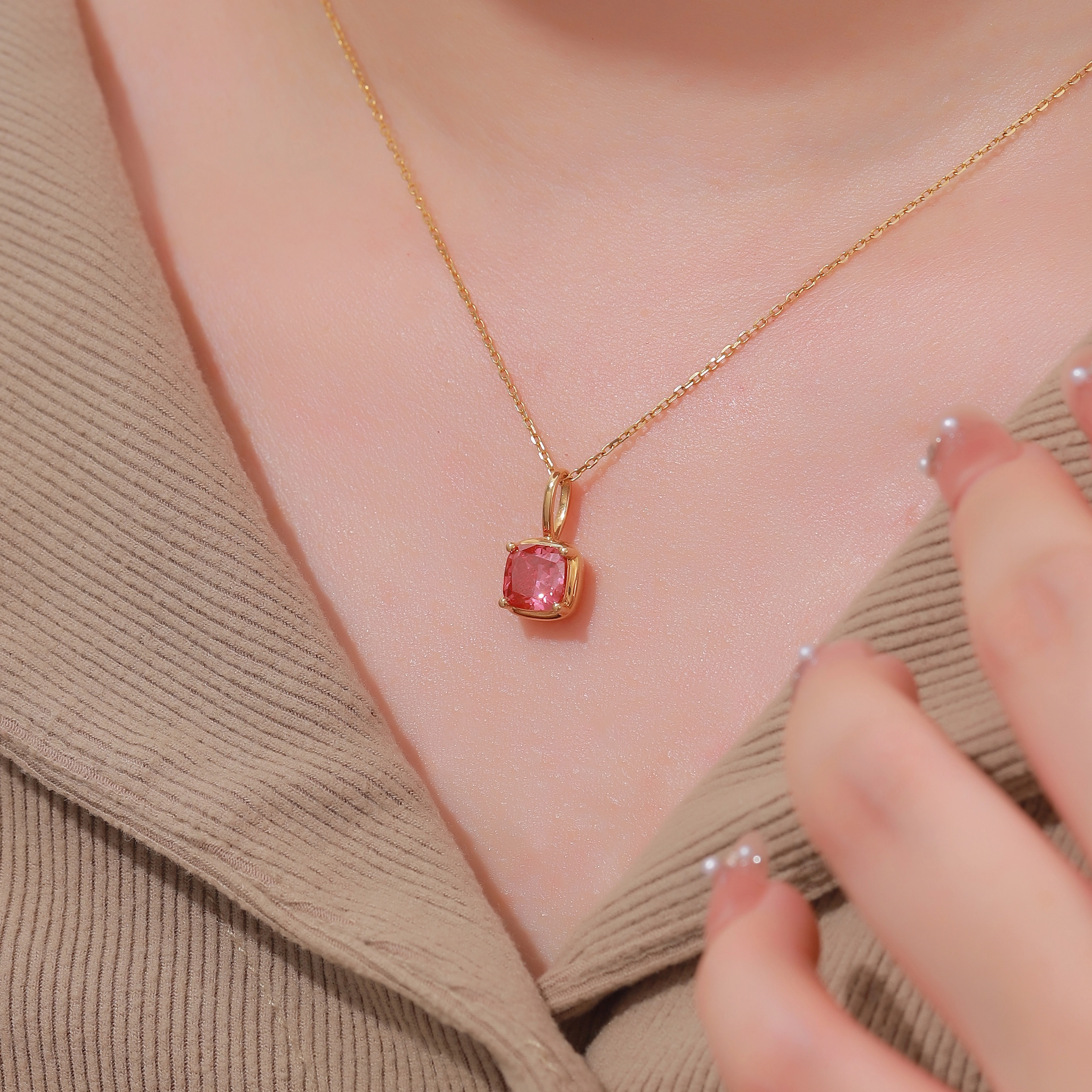 18K Yellow Gold 3.010ct Orange Rose Cushion Bezel Set Classic Design Necklace ZKFZ042 1