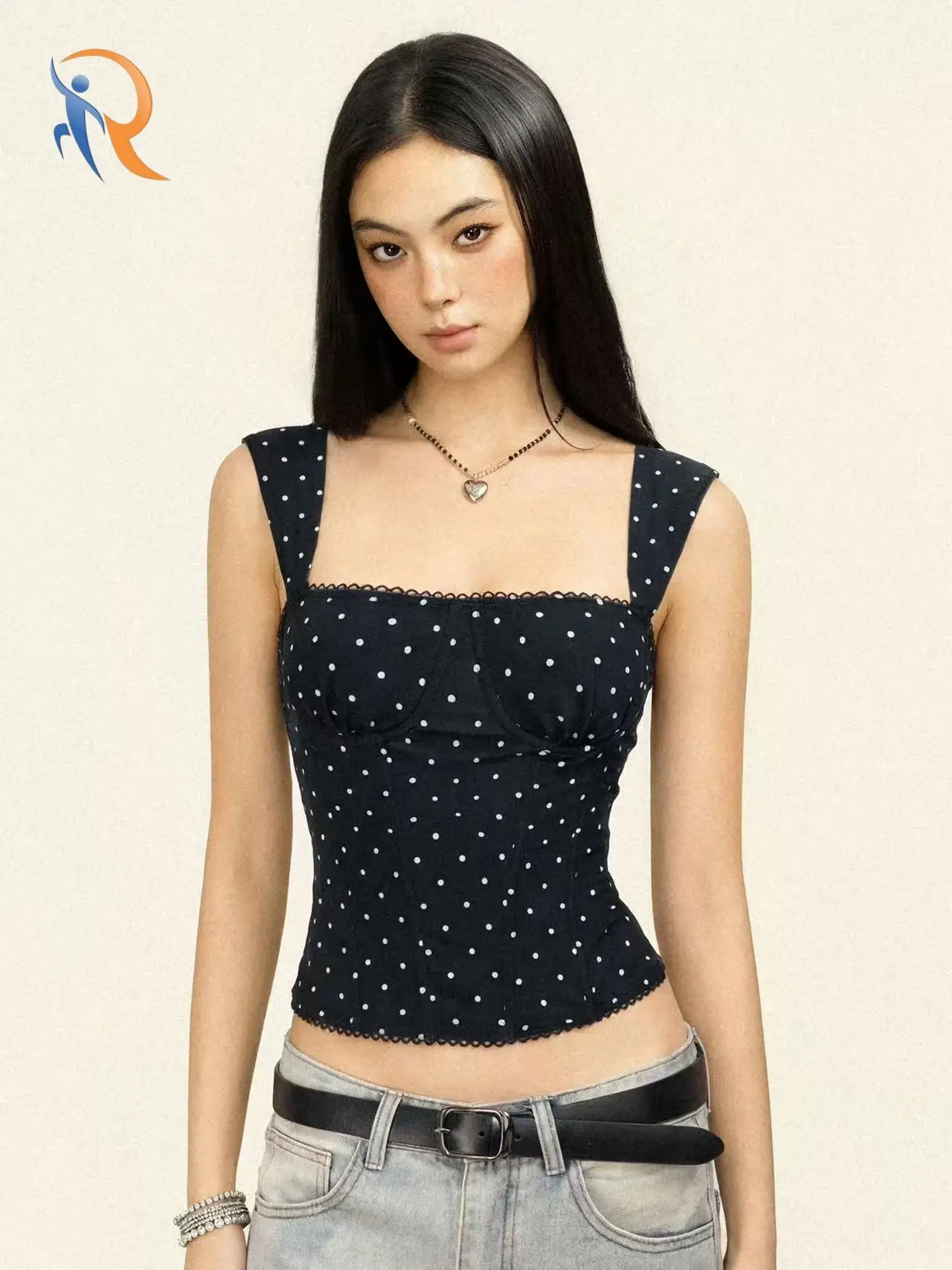 بلوزة دانتيل منقطة للنساء - تصميم ضيق 1