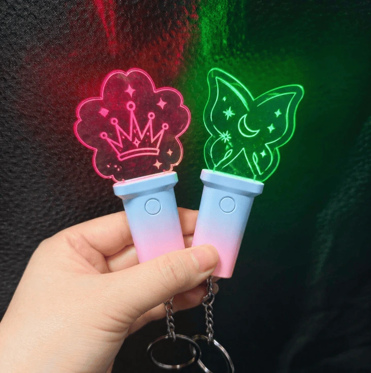 Mini acrylic light stick keychains with custom shape designs