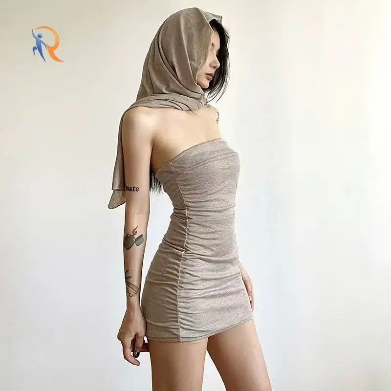 Summer Solid Color Slim Fit Off-Shoulder Wrap Dress 1