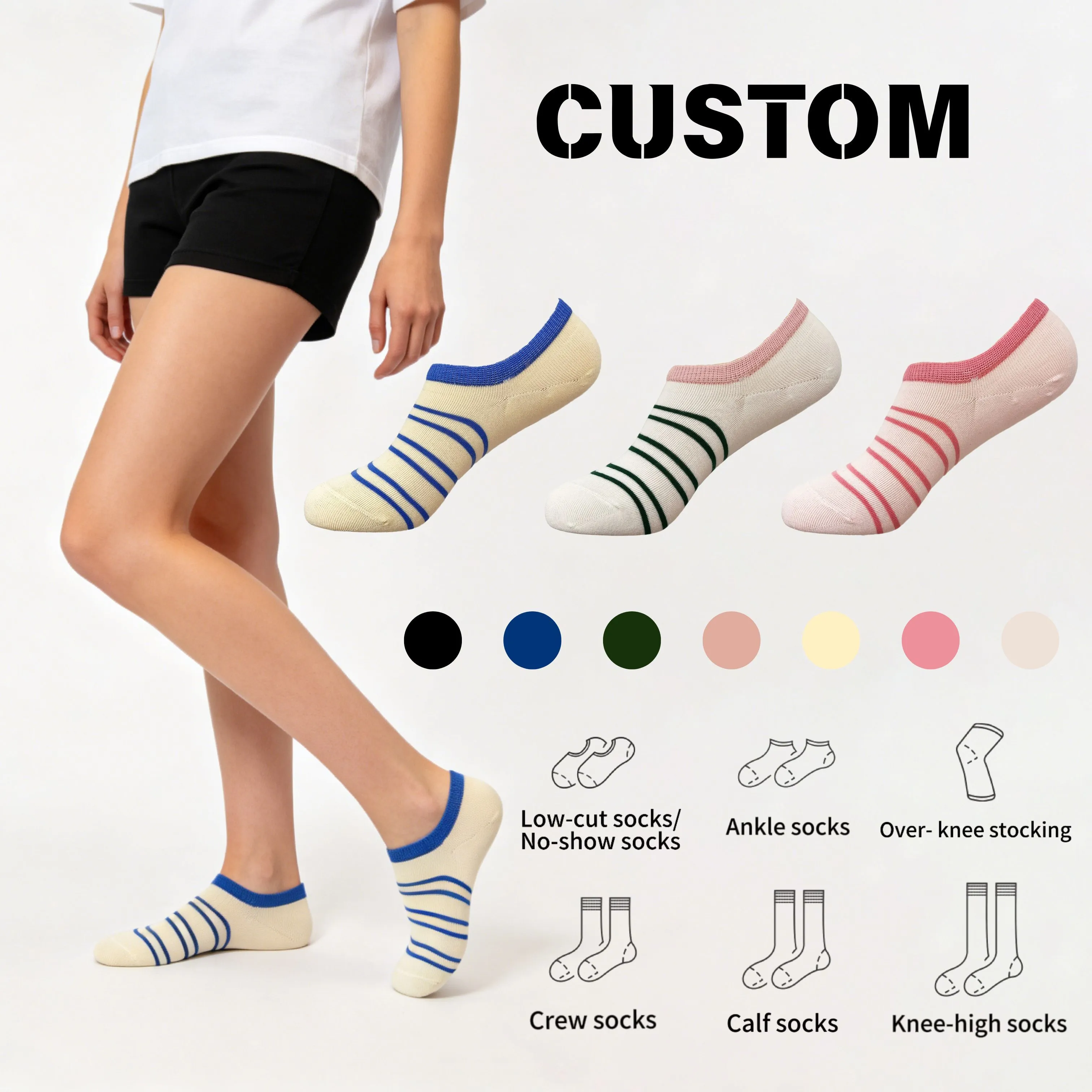 Calcetines bajos sin costuras para mujer, transpirables y con logotipo personalizado para primavera y verano (HY-W-136) 1