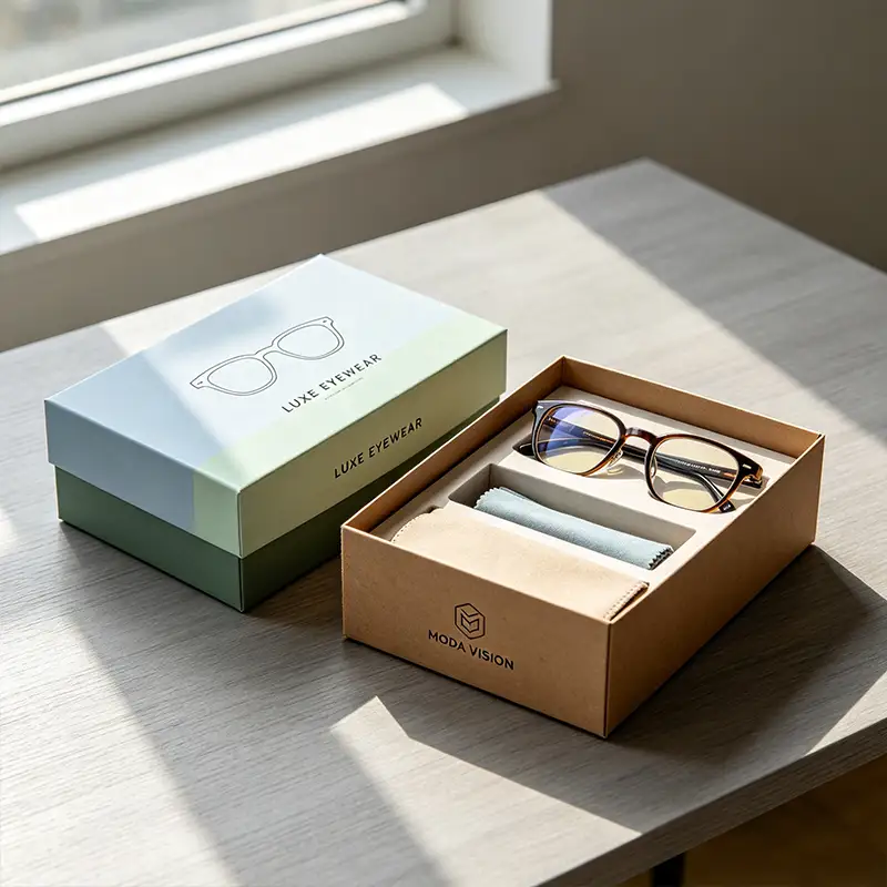Coffret cadeau magnétique en forme de livre, emballage simple et personnalisable pour lunettes, boîtes rigides écologiques avec impression UV, matériaux recyclés 1