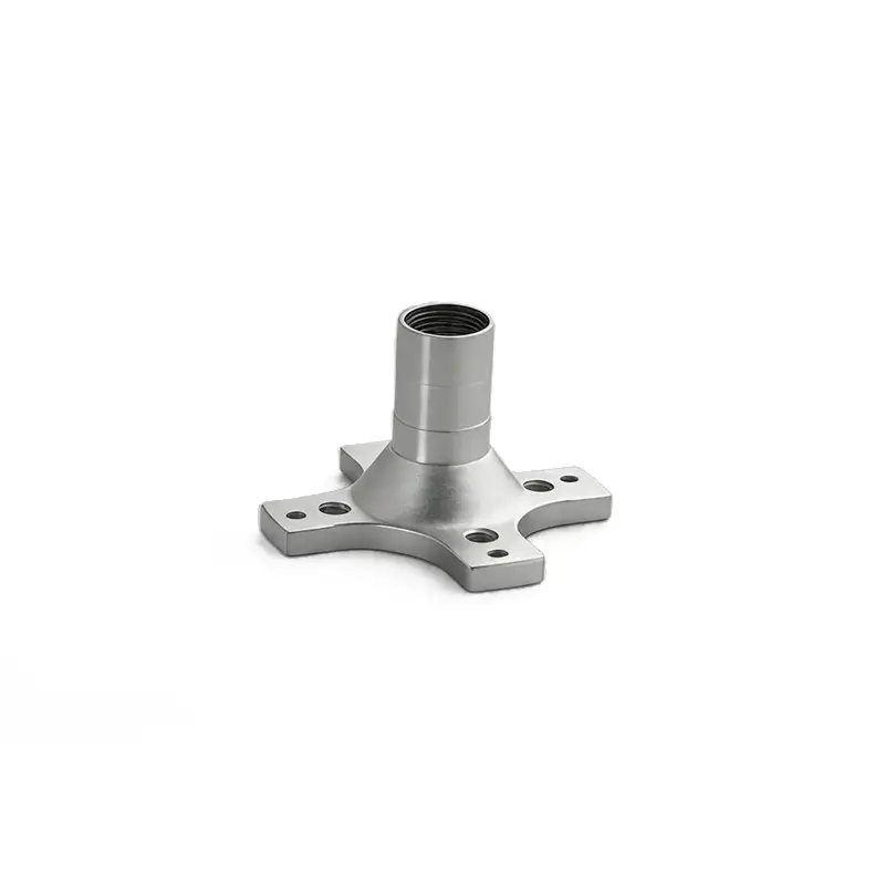 Custom Precision Machined Cross Flange Mounting Base with Threaded Sleeve for Optical Communication Equipment 1