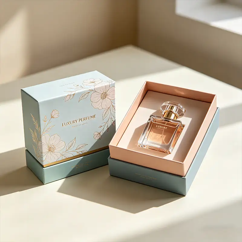 Boîte cadeau magnétique personnalisée avec logo professionnel, lamination mate, en carton recyclable, structure rigide, idéale pour l'emballage de parfums arabes. 1