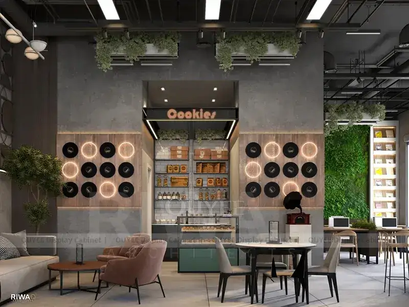 Comptoir de service de café en bois noir avec bar à boissons lumineux pour kiosques à café de centres commerciaux 1