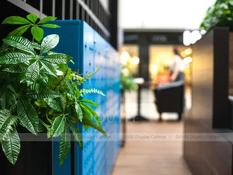 Aménagement intérieur de café en bois orange avec garnitures dorées et vitrine en verre pour projets de cafés indépendants 1