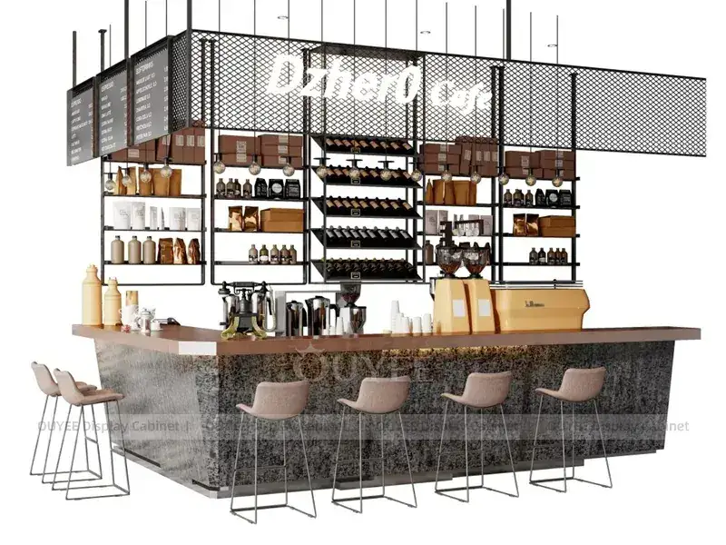 Comptoir de café en bois blanc avec bar à boissons lumineux pour kiosques à café de centres commerciaux 1