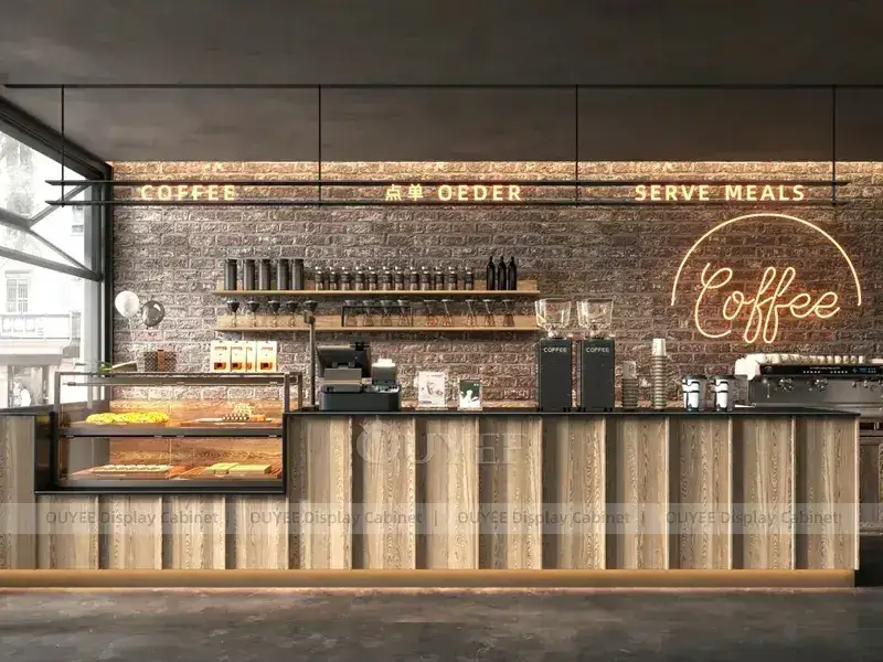 Kaffeekiosk in Weißholzoptik mit heller Getränkebar für Dessert- und Getränkebuffets 1
