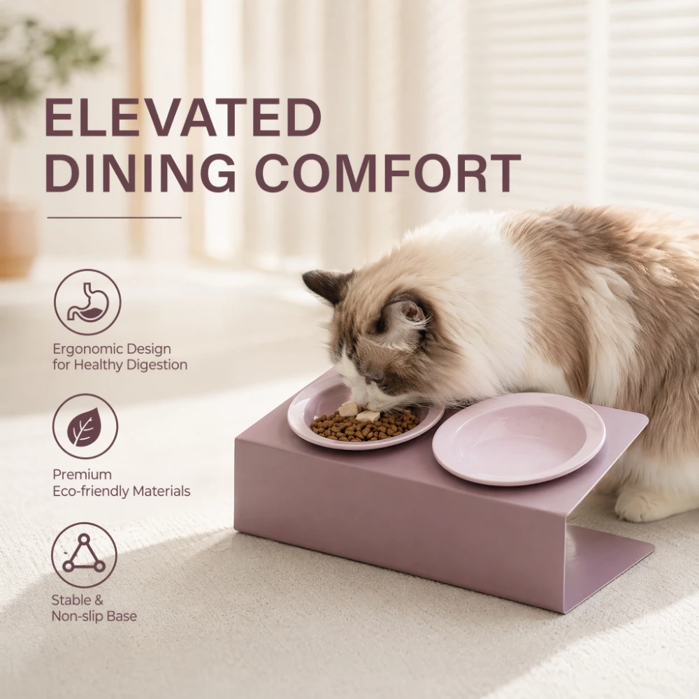 ROADREIGN -Elevated Ceramic Pet Bowl – Slanted Anti-Vomit Design for Neck Protection 1