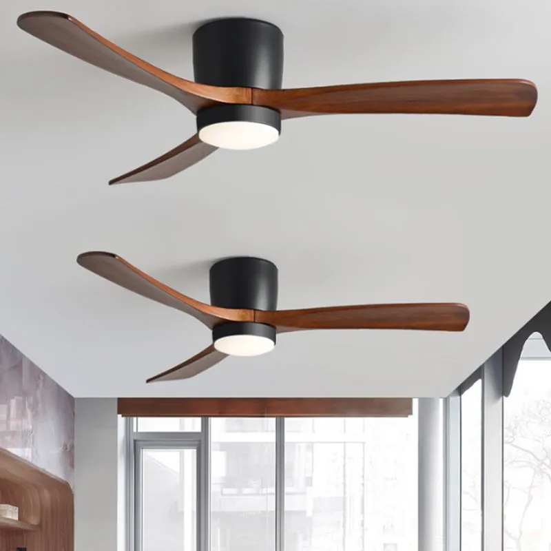 Ventilador de techo empotrado de madera de nogal con luz LED, perfil bajo, 3 aspas, para sala de estar y dormitorio HTD-130-1200 1