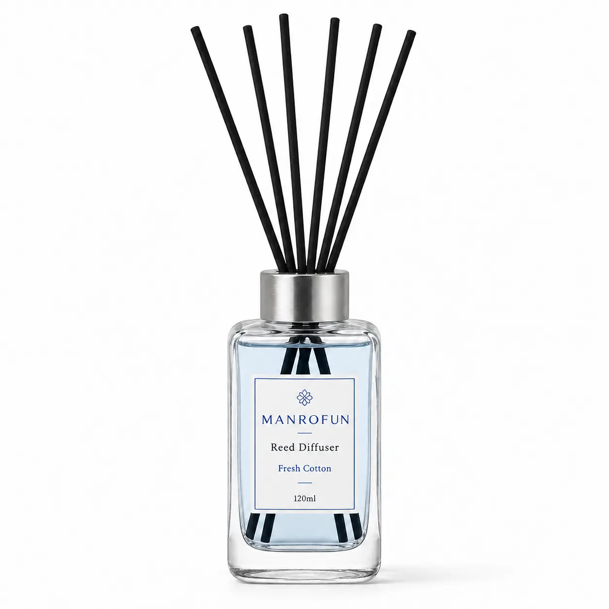 Clear Rectangular Reed Diffuser Set with Silver Collar and Black Sticks 1
