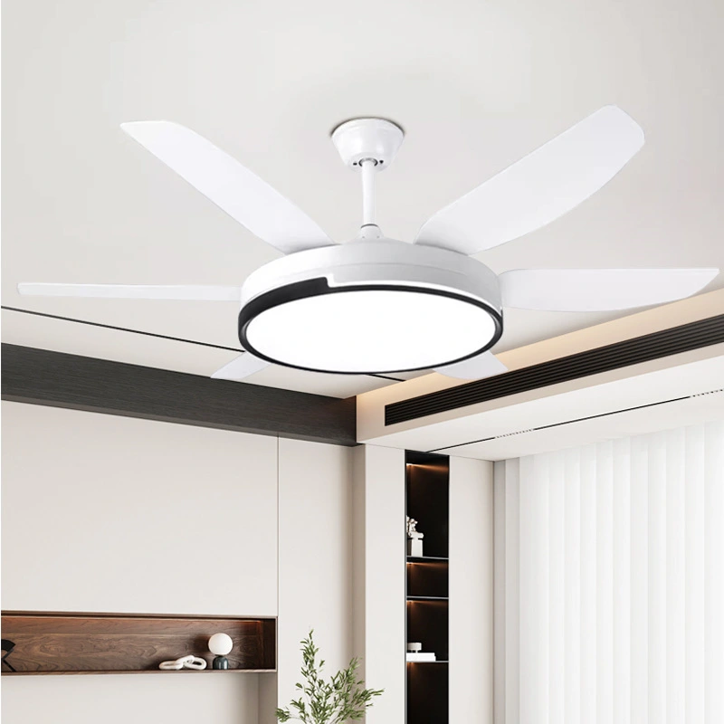 Ventilador de techo moderno blanco con luz, 6 aspas, estilo minimalista con LED para dormitorio y comedor HTD-8836-795 1