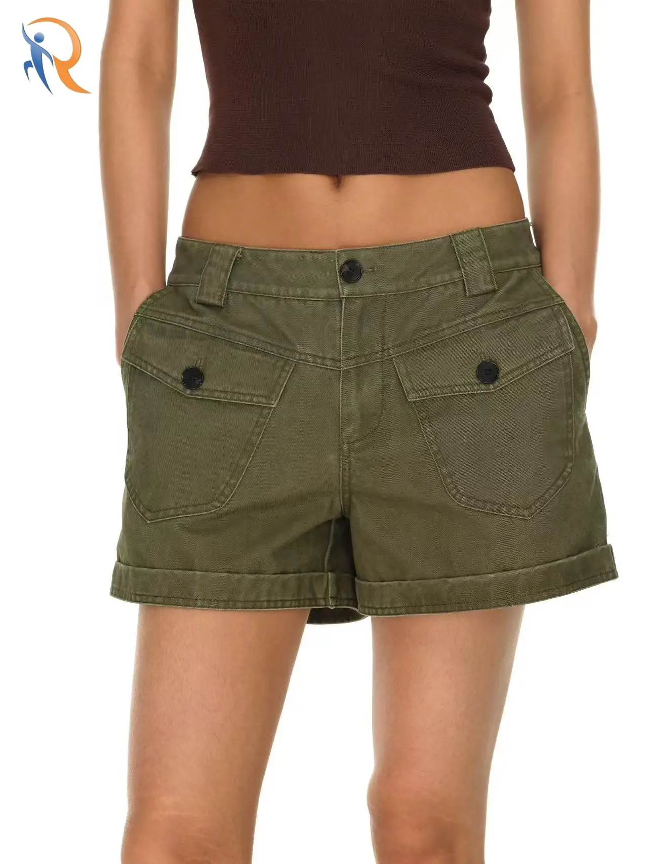 Army Green Pure Cotton Vintage Distressed Shorts 1