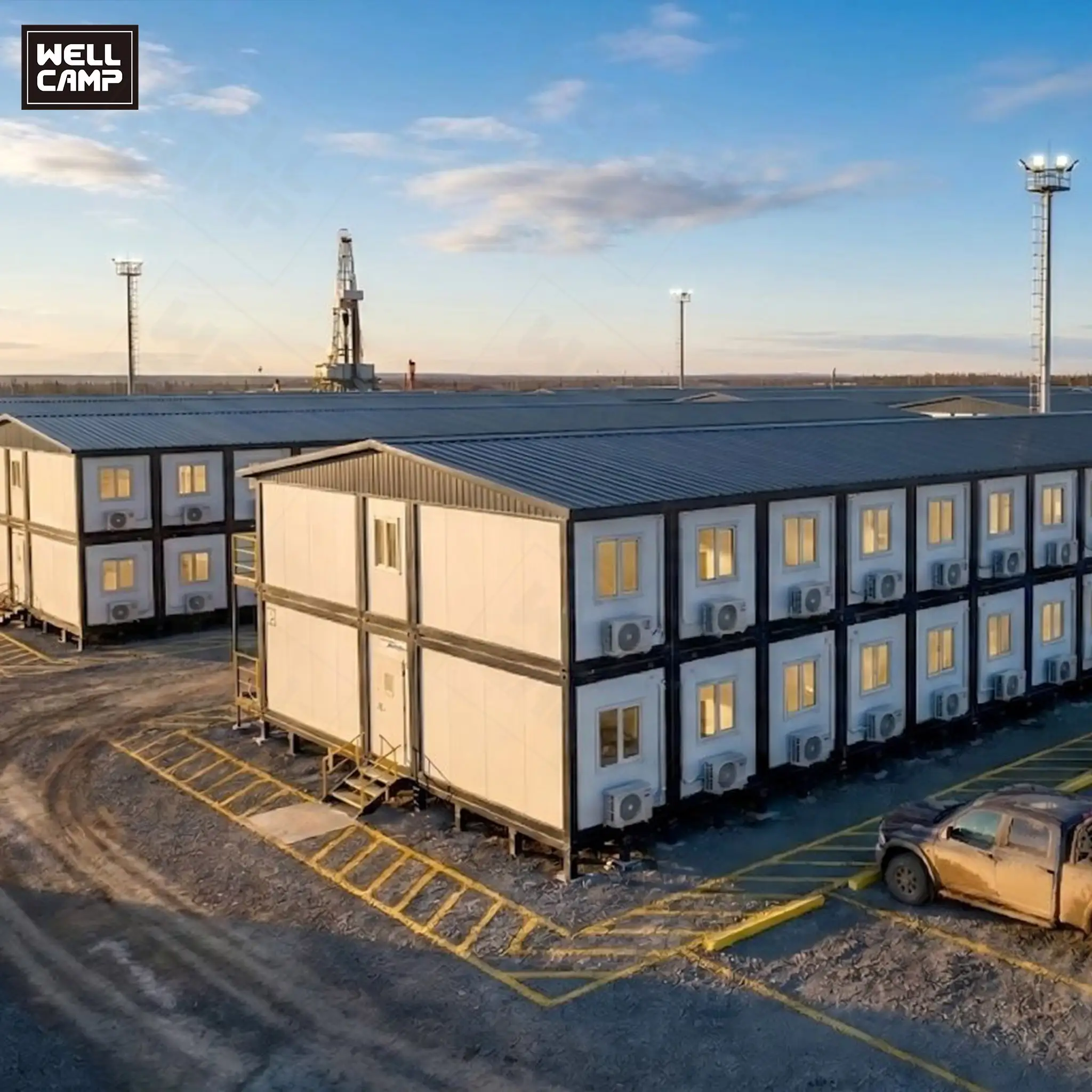 WELLCAMP, moderna casa modular prefabricada de dos plantas para alojamiento en campamentos mineros de petróleo y gas en Indonesia. 1