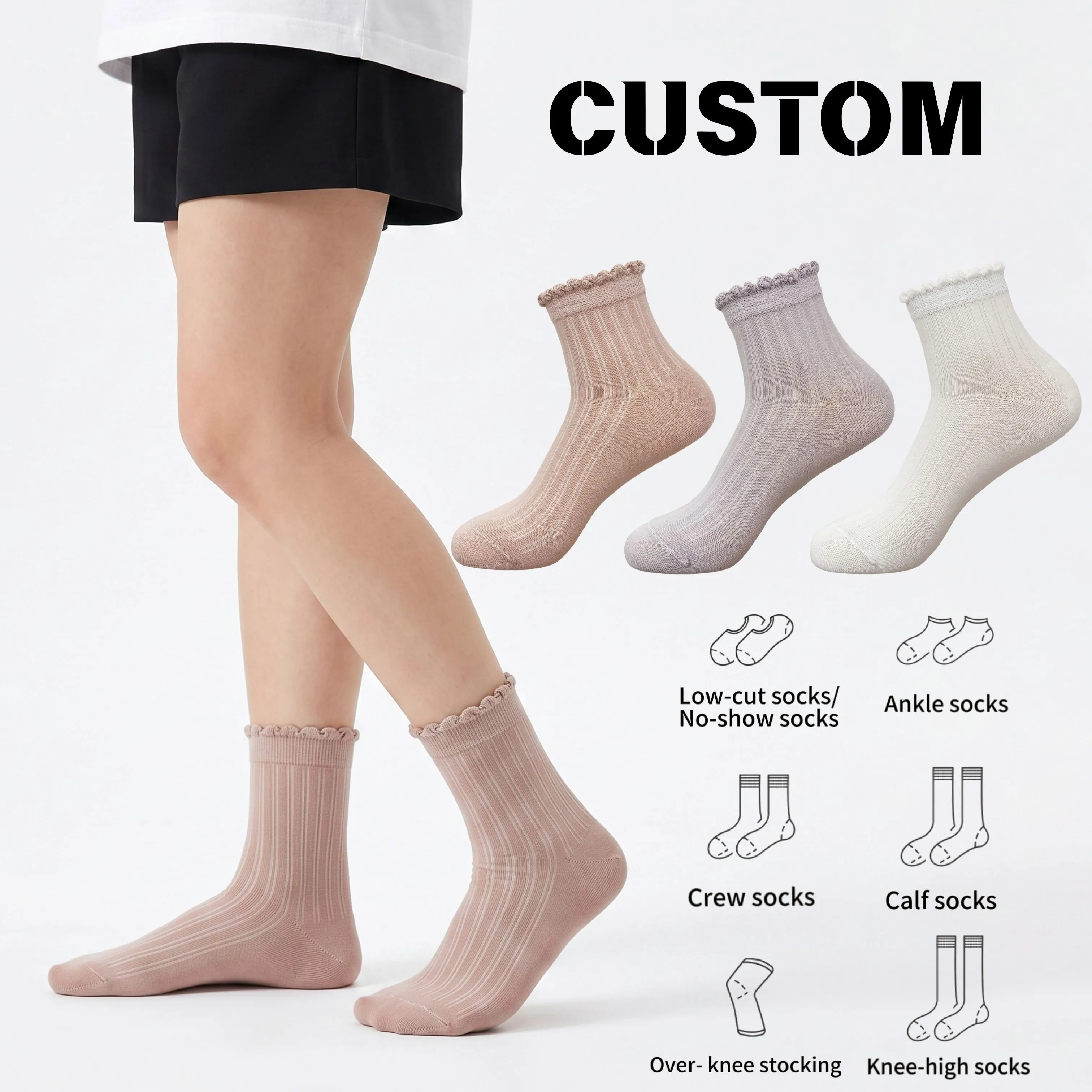 Chaussettes fines rayées personnalisées pour femmes, tricotées à la cheville, respirantes et idéales au quotidien. 1