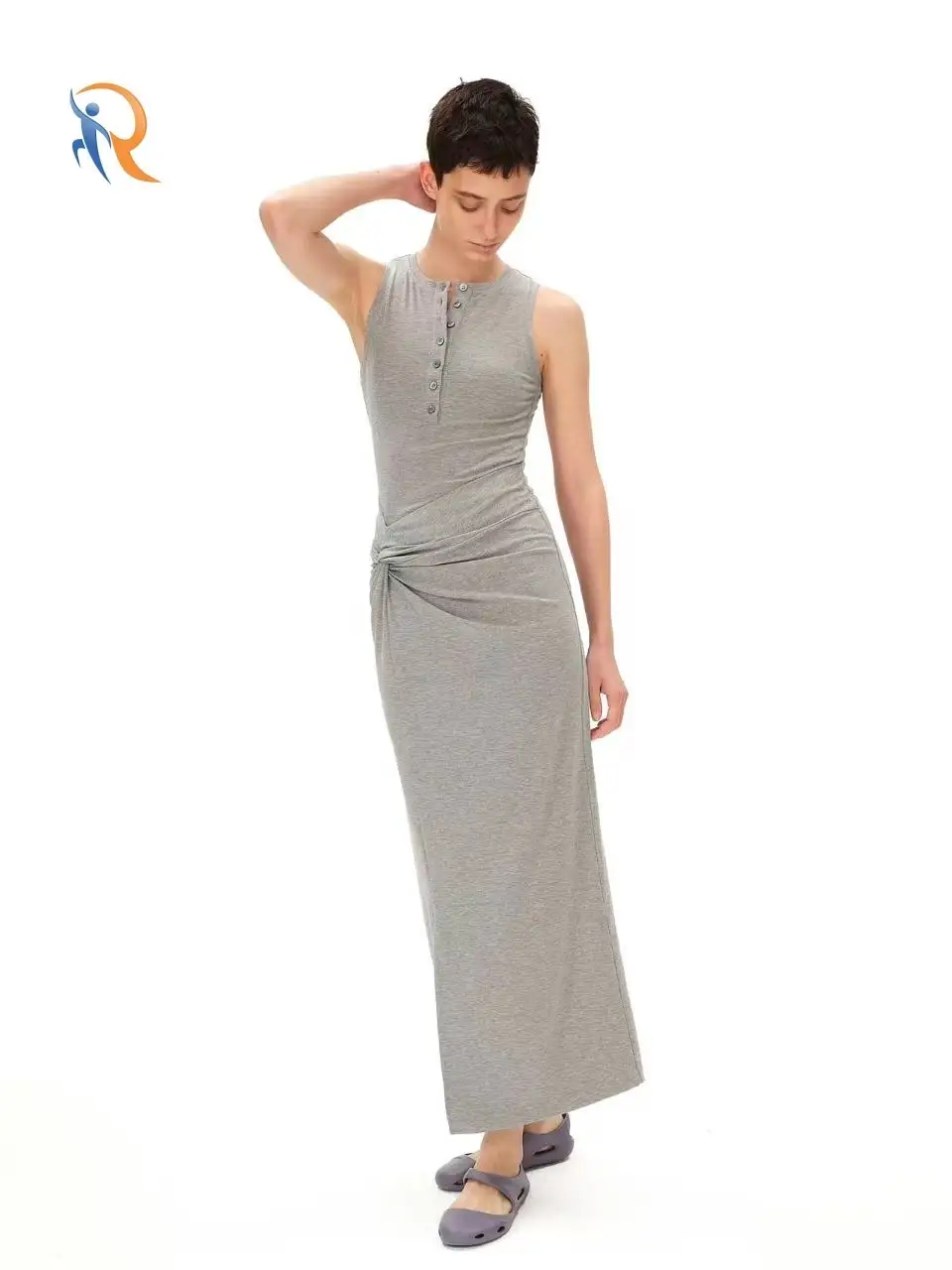 High Elasticity Waist-Defining Sleeveless Midi Dress 1