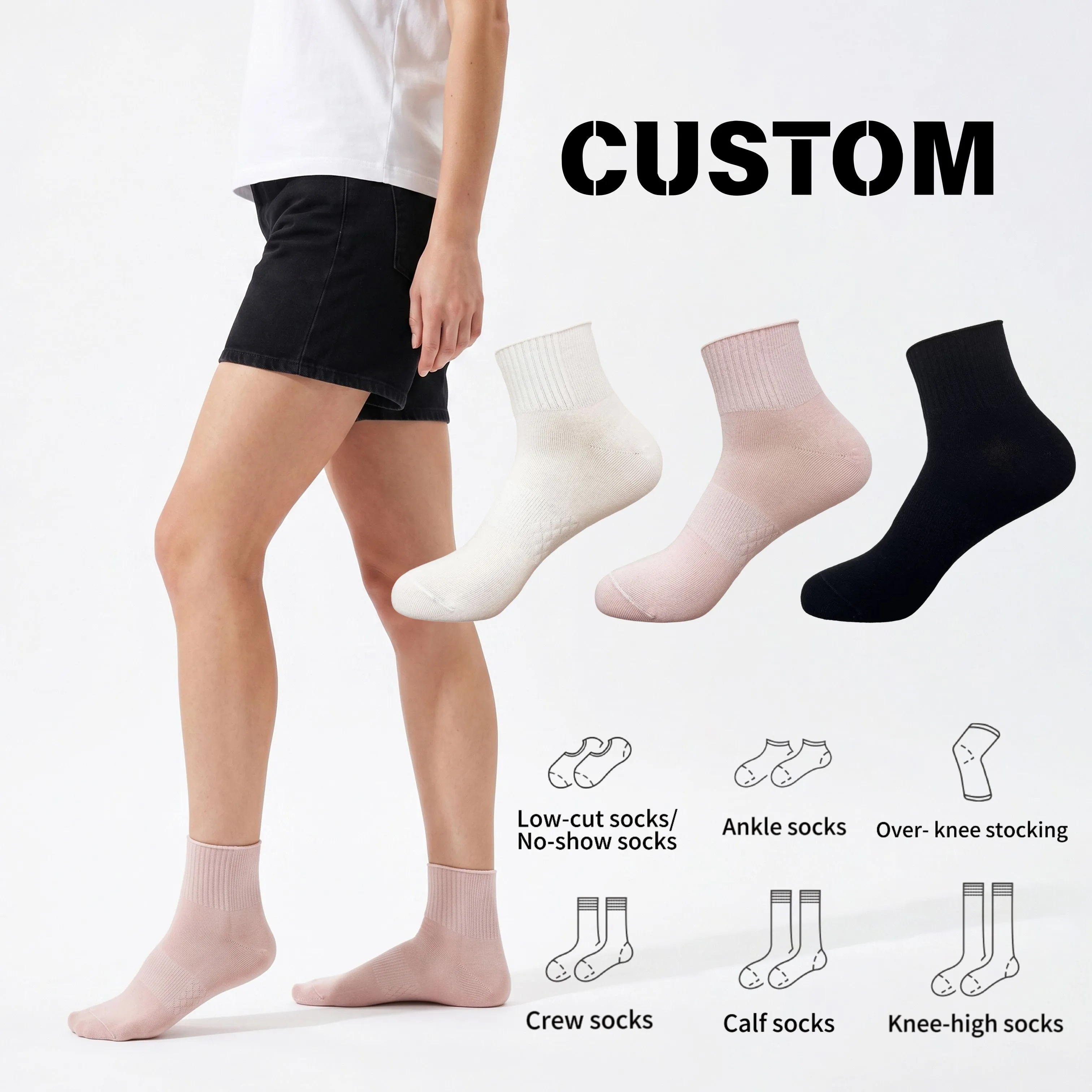 Chaussettes hautes tricotées personnalisées pour femmes, respirantes, idéales pour le printemps, l'été et le quotidien HY-W-138 1