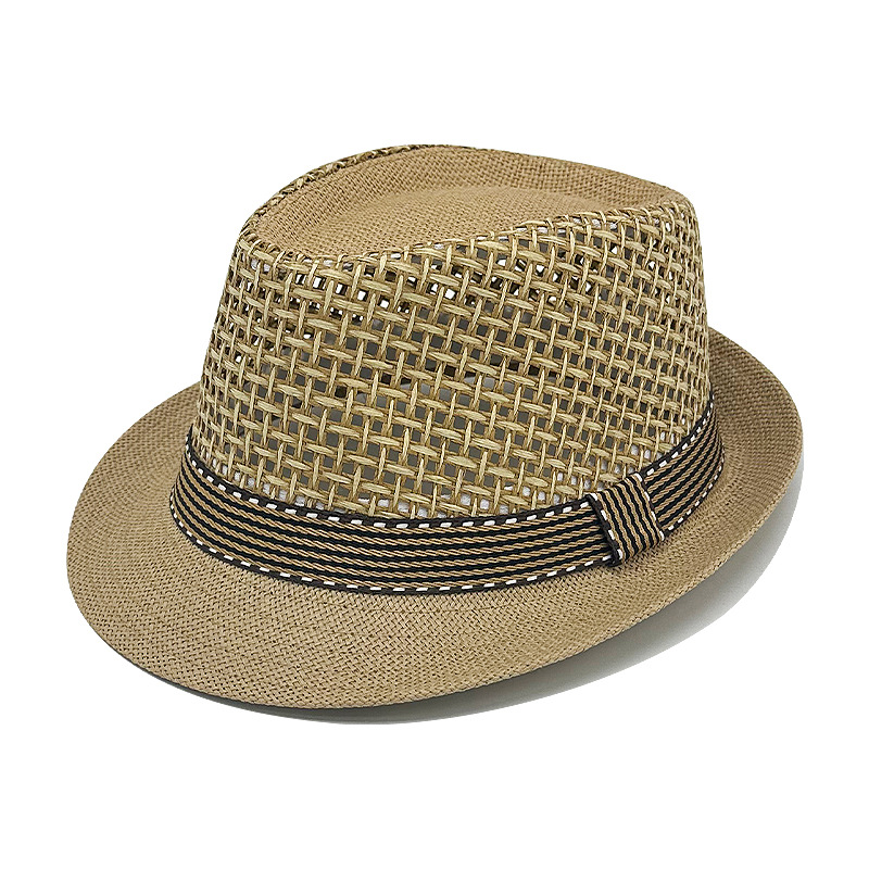 Wholesale Men's Hollow Mesh Fedora Hat Breathable Summer Straw Hat - Business Casual Sun Protection Fedora 6