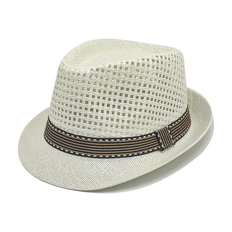 Wholesale Men's Hollow Mesh Fedora Hat Breathable Summer Straw Hat - Business Casual Sun Protection Fedora 7