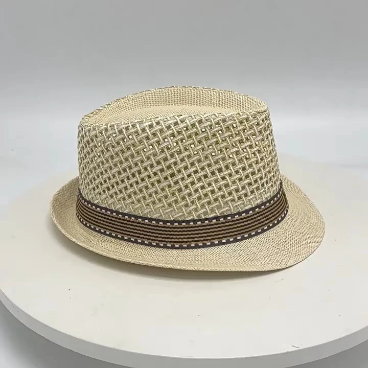 Men's Summer Hollow Mesh Fedora Hat Breathable Straw Hat 1