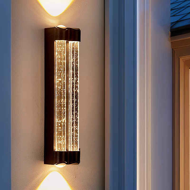 مصباح جداري عصري مزدوج الفقاعة من الكريستال بتقنية LED، بإطار أسود، للاستخدام الداخلي والخارجي، HTD-IWCR400B44 1