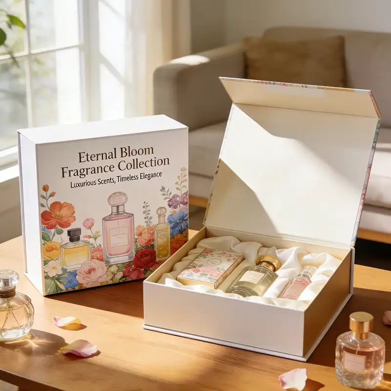 Custom Logo Recyclable Rigid Cardboard Paper Perfume Bottle Packaging Slide Drawer Gift Box Set with EVA Insert 1