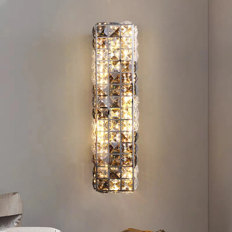 مصباح جداري فاخر وعصري من الكريستال المكدس، بإطار من الكروم، مزود بإضاءة LED، مناسب لغرفة المعيشة وغرفة النوم بجانب السرير HTD-IWCR400B29B 1