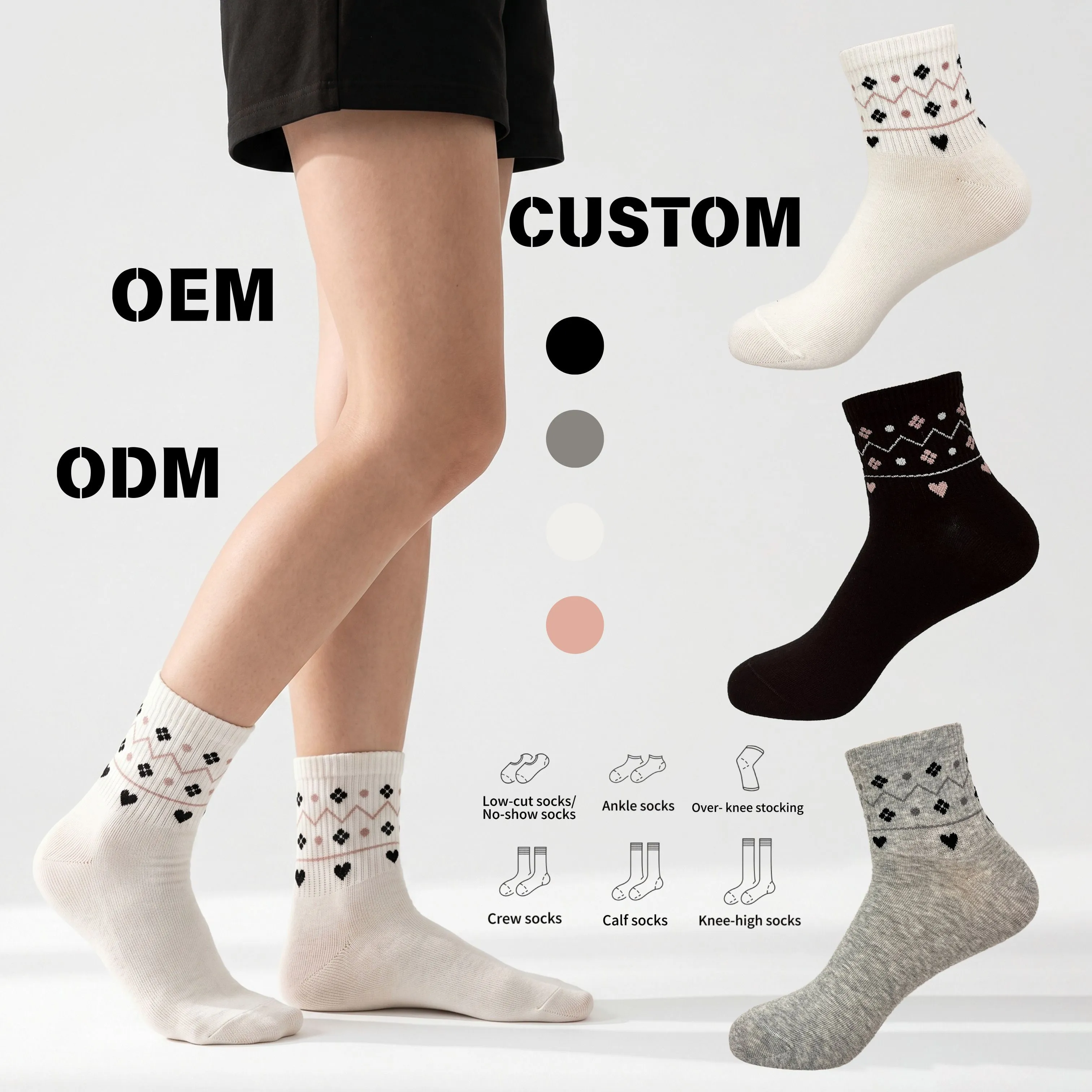 Chaussettes tricotées respirantes personnalisées pour femmes, style décontracté, avec logo, idéales pour le printemps et l'été (HY-W-140) 1