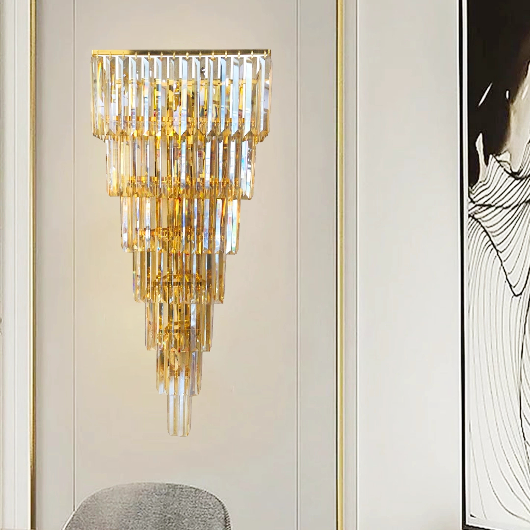 Luxury Tiered Amber Crystal Wall Sconce Gold LED Wall Light for Living Room Foyer HTD-IWCR400A138 1