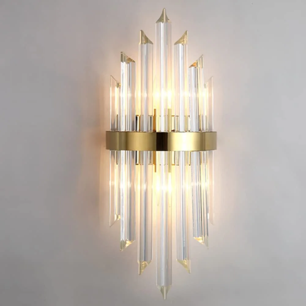 Art Deco Spear-Shaped Crystal Wall Sconce Brushed Gold LED Wall Light HTD-IWG400A10 1