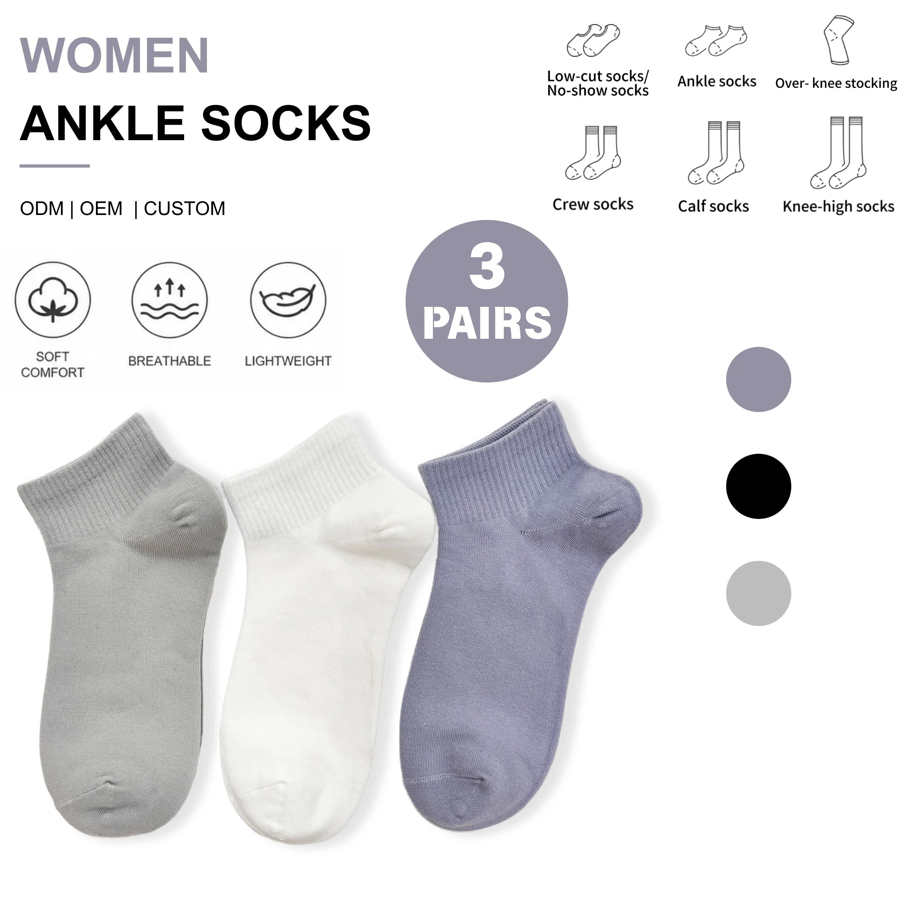 Calcetines tobilleros de punto personalizados para mujer, transpirables, para primavera y verano HY-W-142 1
