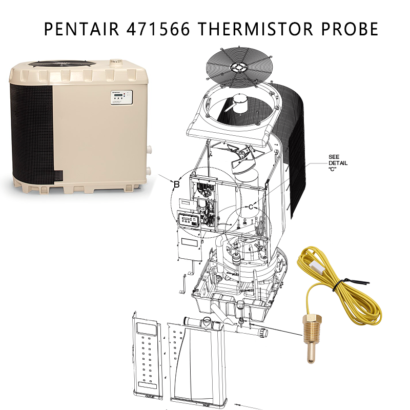 Pentair 471566 Thermistor Probe for Pool & Spa Water Temperature Sensor Replacement High Accuracy 2