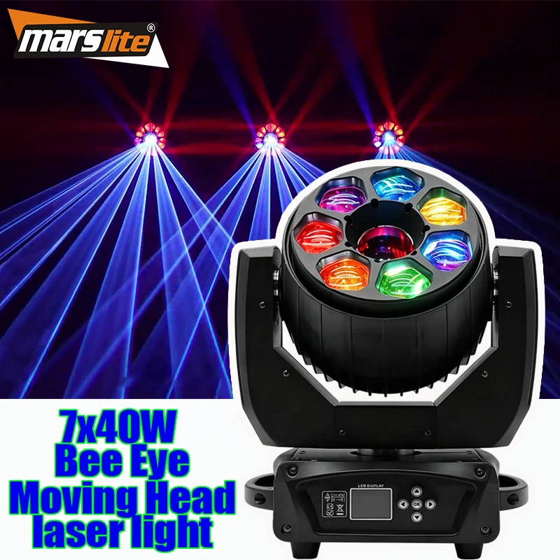 7x40W Bee Eye Moving Head Wash Light with RGB Laser Effect Concert Moving Head Laser Light DJ Led Wash Moving Head Stage Light 1