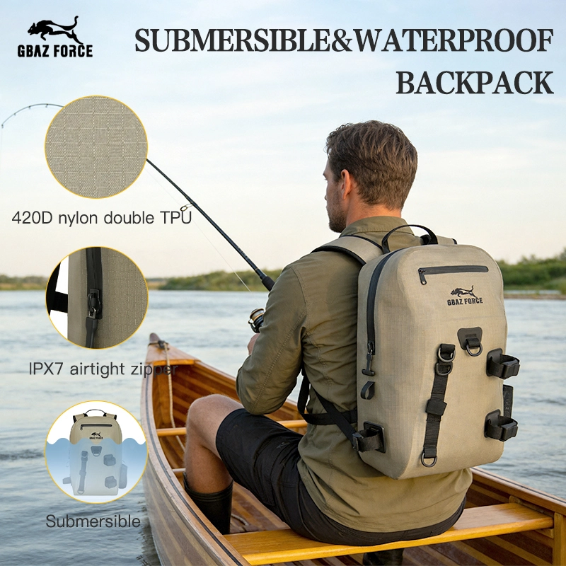 GAF 15L 420D Nylon Dubbele TPU IPX7 Waterdichte Onderdompelbare Tas/Etui Vliegvisuitrusting Rugzak met Twee Hengelhouders 1