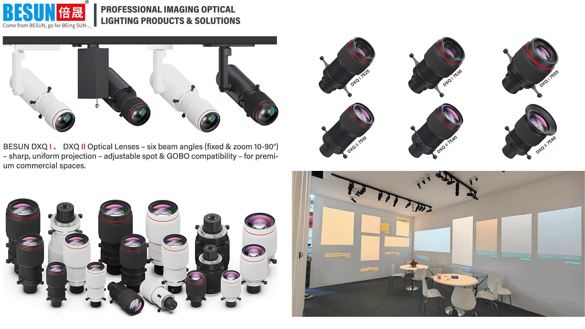 DXQ Optical Lens Series: 6 optical solutions(fixed & zoom, covering 10°–90°), a modular upgrade solution enabling “one fixture, multiple optics.” 1