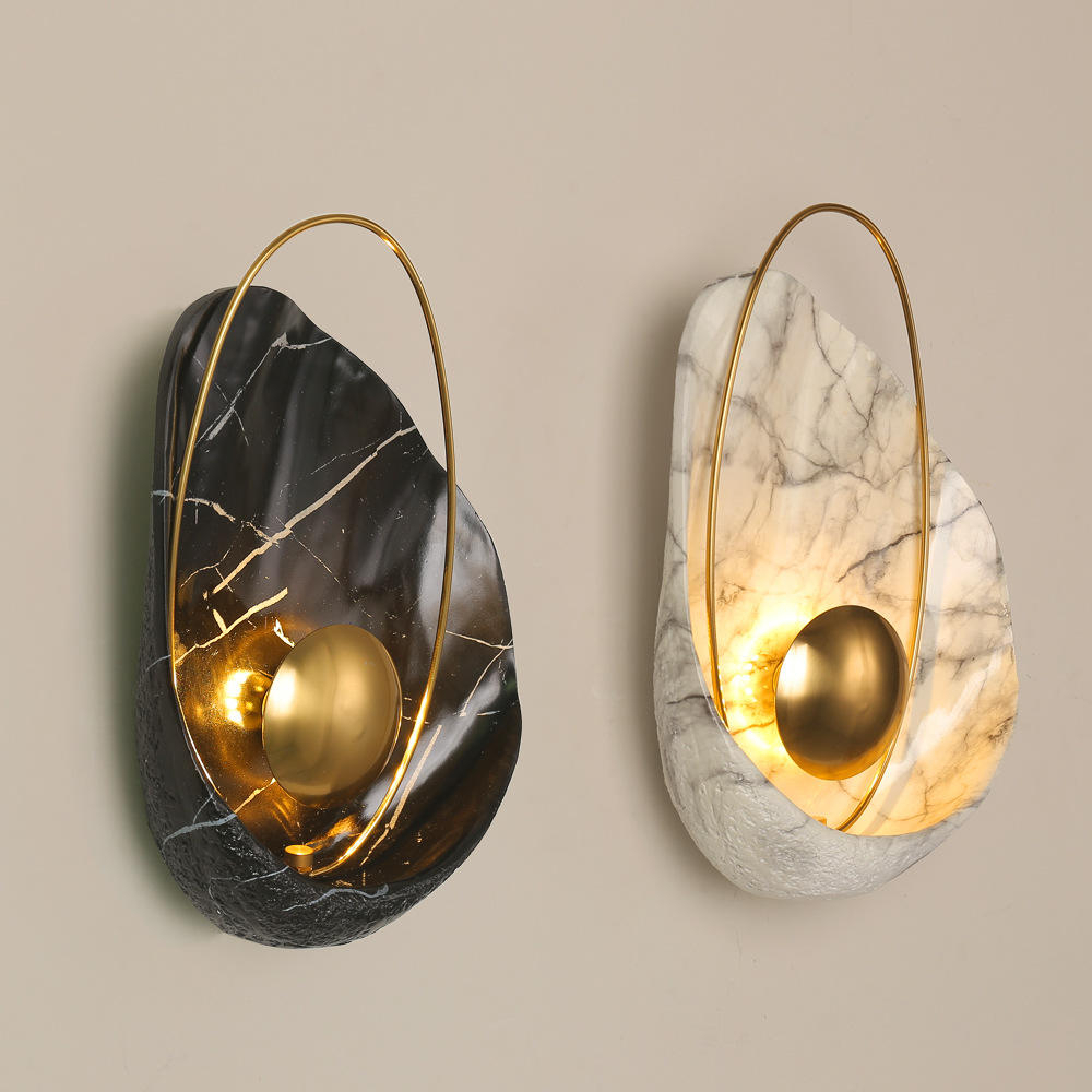Nordic Modern Resin Onyx Shell Wall Lamp with Gold Sphere LED Light for Living Room Bedroom HTD-IWRS400A53 1