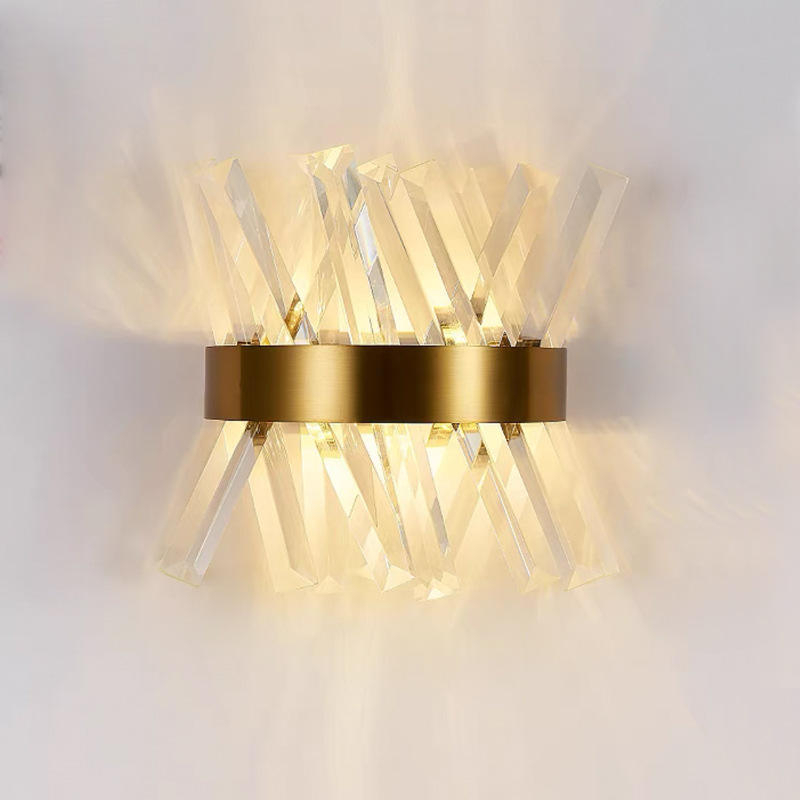 Modern Cylindrical Metal Band Wall Sconce with Radiating Crystal Prisms LED Wall Lamp for Living Room Bedroom Hallway HTD-IWCR400A38 1