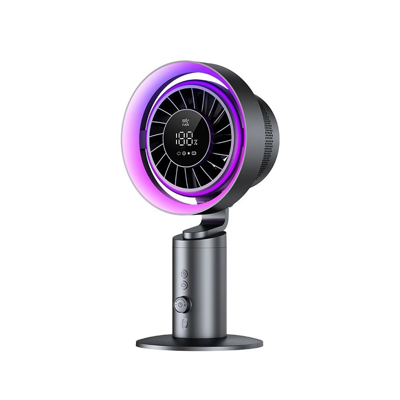 Usb rechargeable desktop fan colorful atmosphere lamp timing digital display brushless desktop fan 1