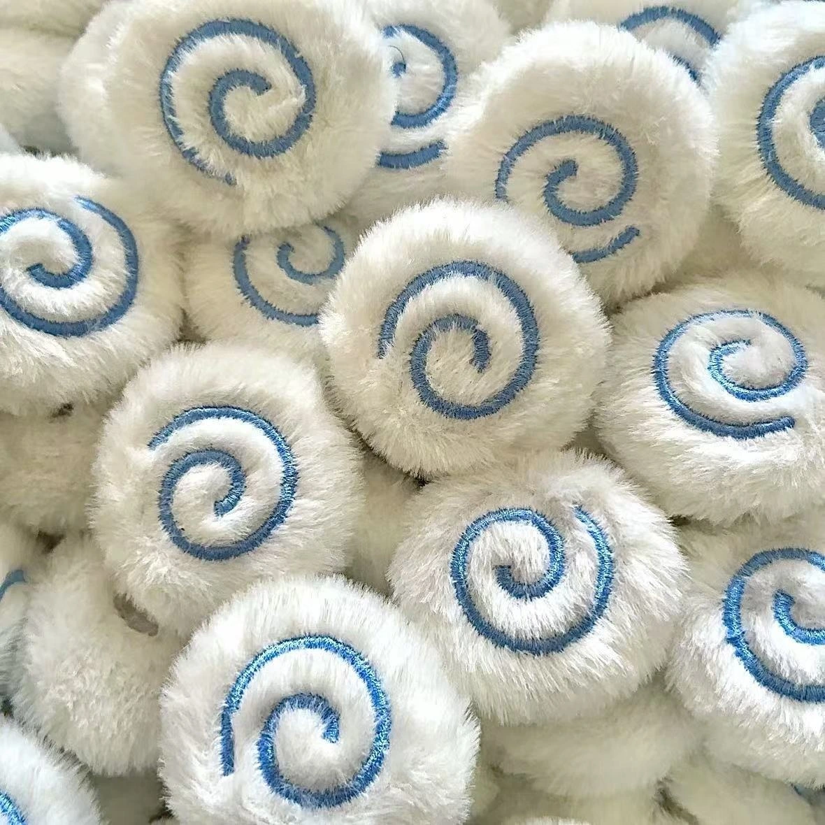 Cute Spiral Plush Ball Charms, Kawaii White Blue Swirl Fuzzy Pom Pom Set 1