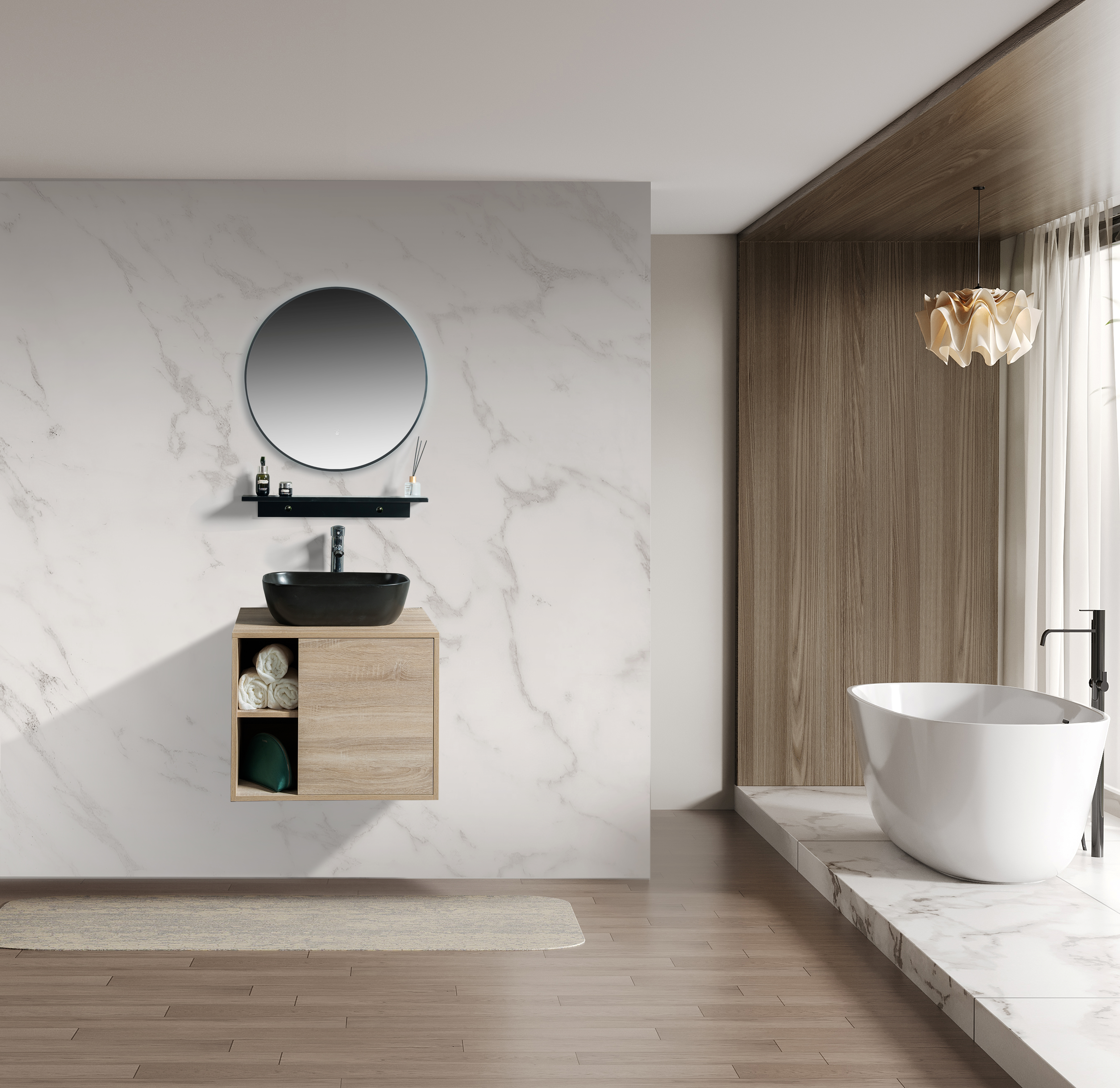 PVC Bathroom Wall Wash Basin Cabinet With hand sweep switch  Mirror LY046 1