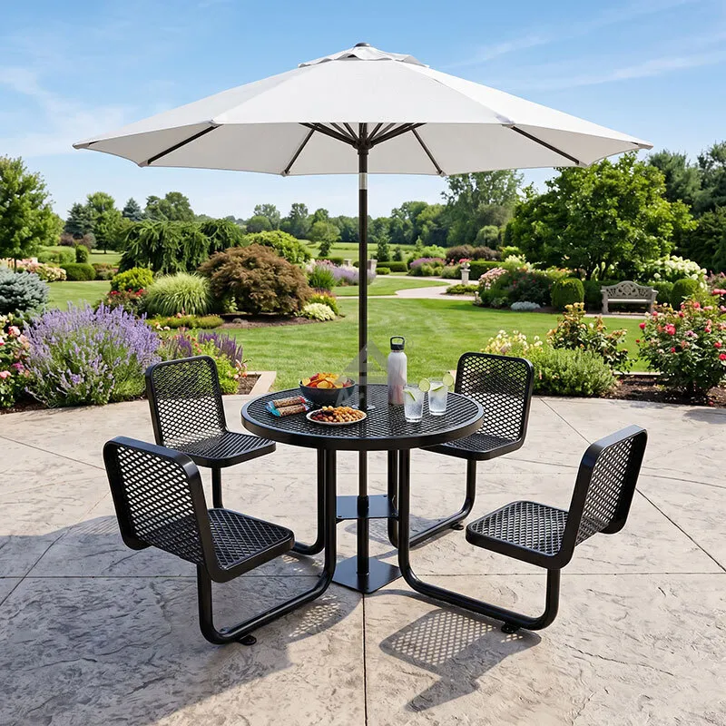 Table de pique-nique ronde commerciale de 91 cm (36 pouces) avec 4 chaises d'extérieur 1