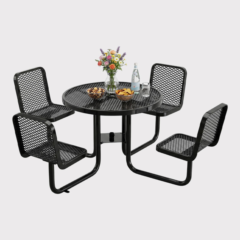 36 Inch Commercial Round Picnic Table with 4 Chairs Outdoor | Arlau
