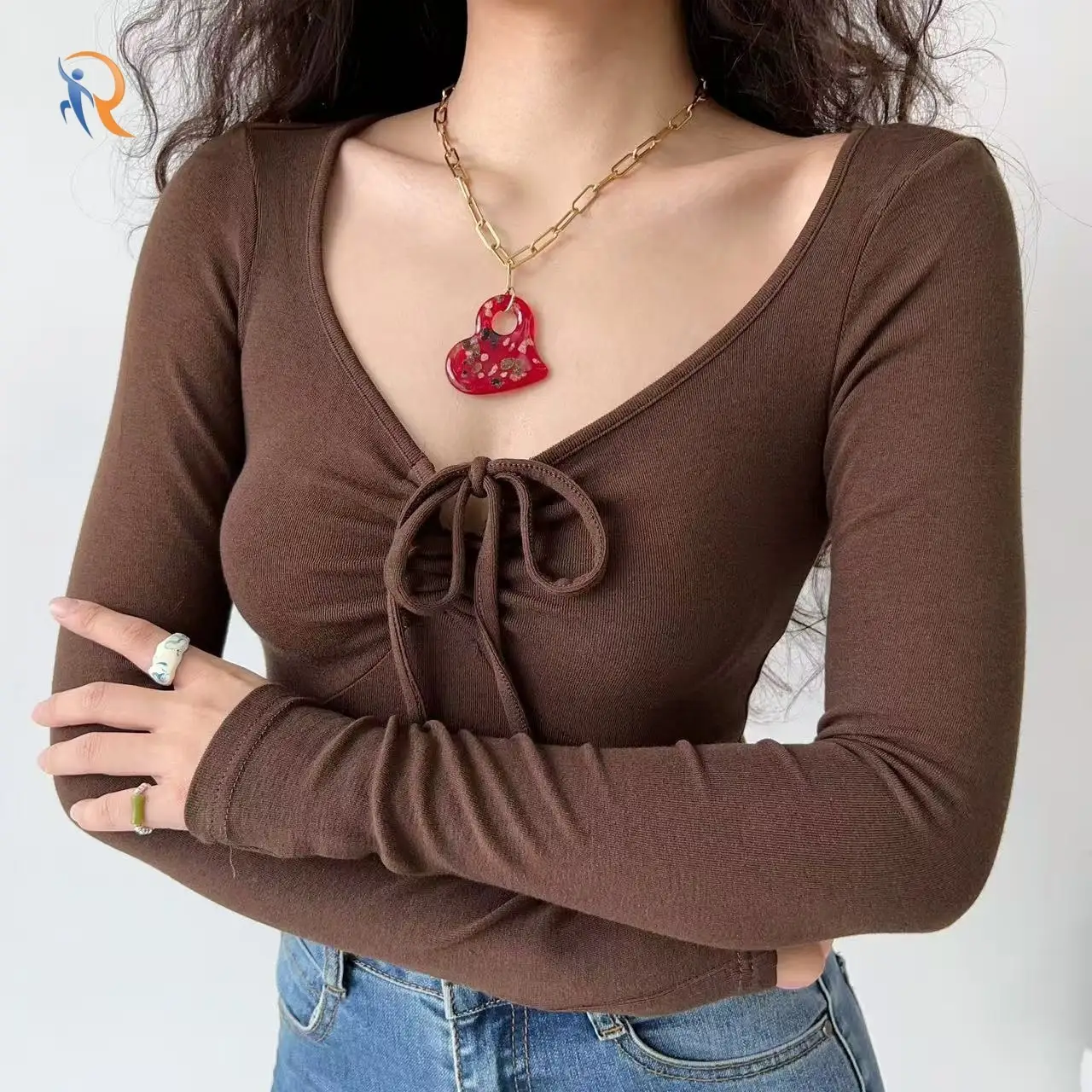 Minimalist Tie-Front V-Neck Long Sleeve Top 1