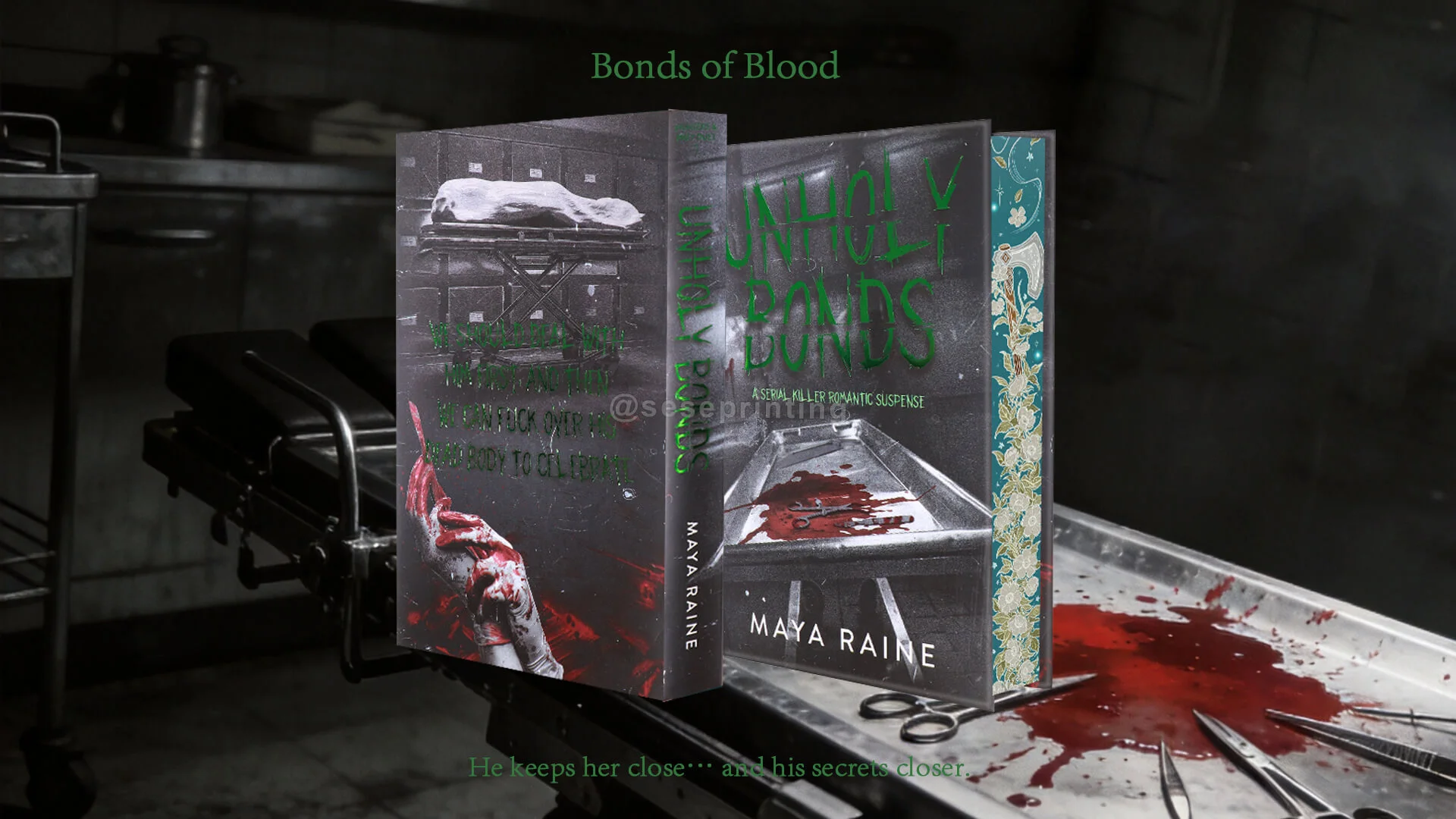 Dark Romance Fiction Novel with Dust Jackets, Blood Splatter Edges, Endpapers and Foiling Cover 1
