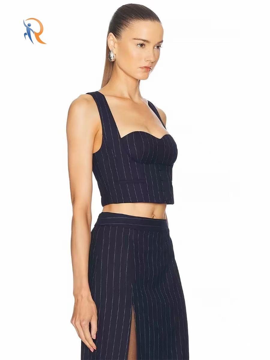 Slim-Fit Strap Top with Slit Midi Skirt Set 1