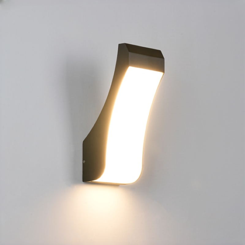 Aplique de pared exterior curvo moderno, diseño fluido con panel luminoso frontal completo, negro, blanco y gris, HTD-EW5201 2