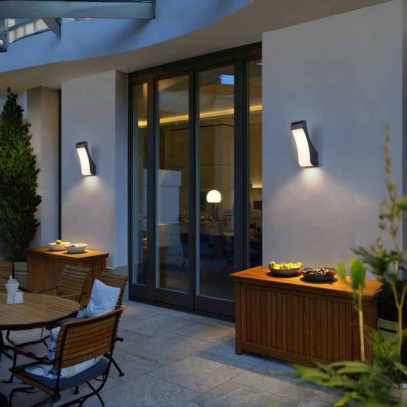 Aplique de pared exterior curvo moderno, diseño fluido con panel luminoso frontal completo, negro, blanco y gris, HTD-EW5201 9