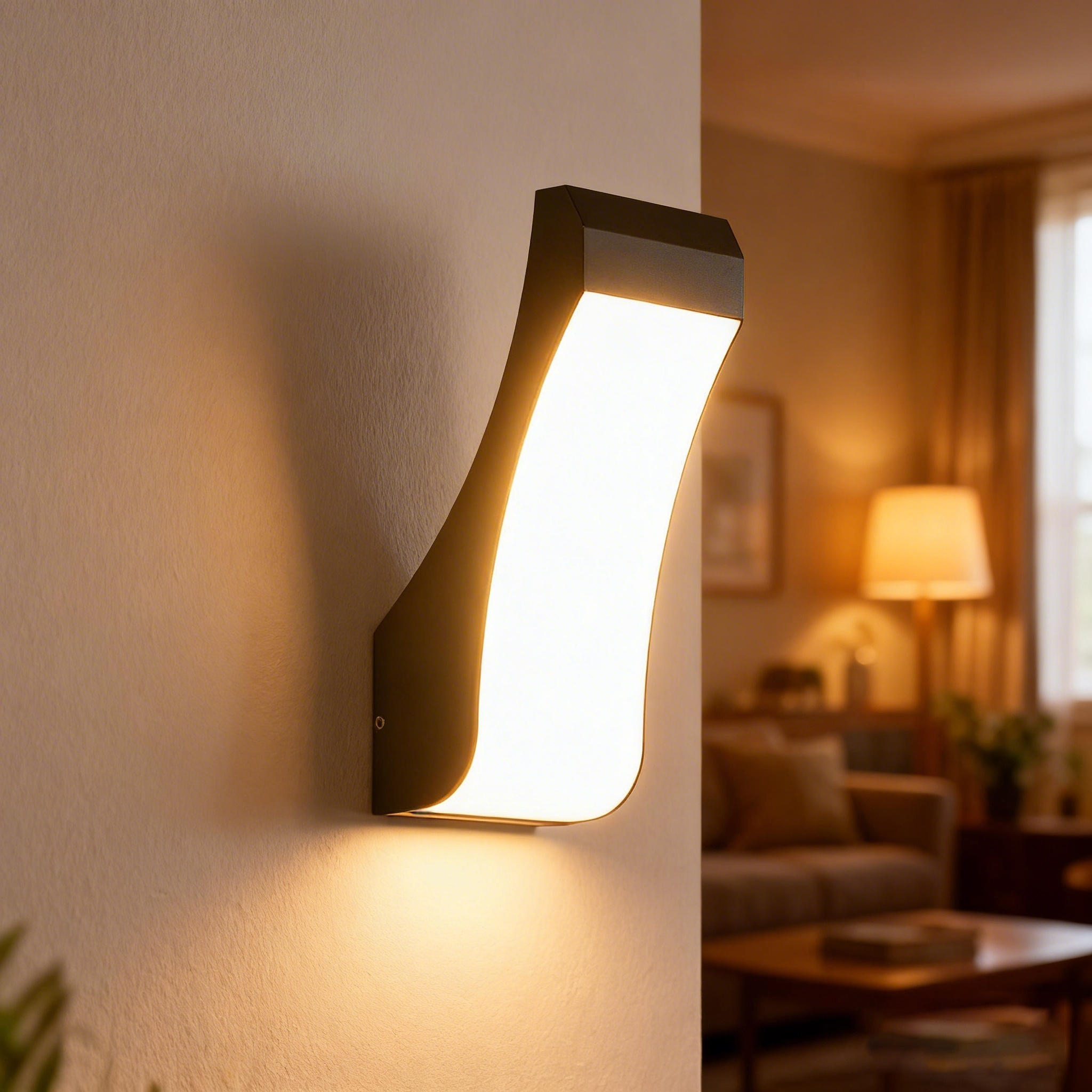 Aplique de pared exterior curvo moderno, diseño fluido con panel luminoso frontal completo, negro, blanco y gris, HTD-EW5201 1